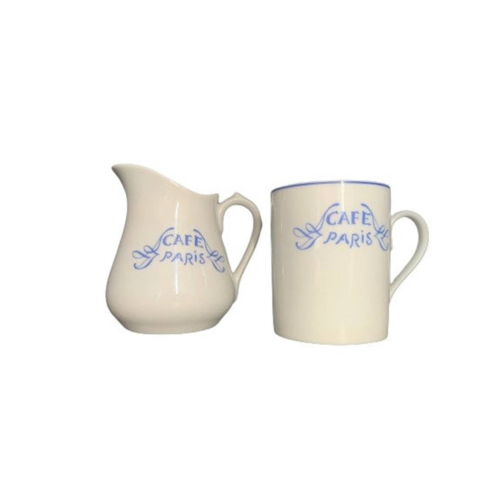 Cafe Paris Mug Creamer Set // Vintage Bernard Daud france Les Residences